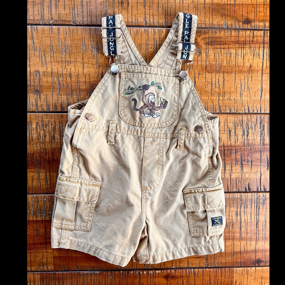 Jungle Pal Vintage Monkey Overalls Shortall Coverall: 18 months